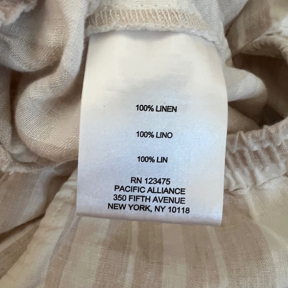 Ellen‎ Tracy Linen Pants Women Size M Tan White Striped Drawstring Straight Leg - Picture 9 of 10